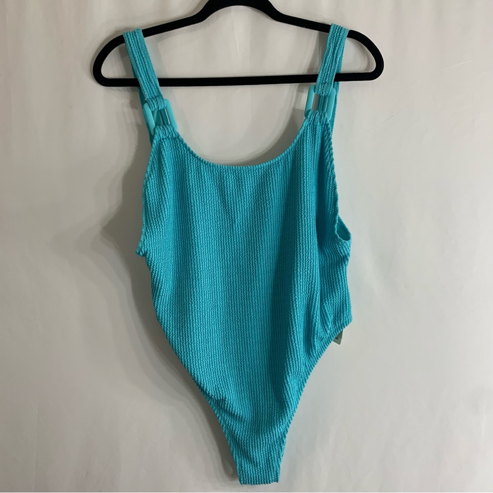 NWT Aerie Crinkle Birthday Scoop Cheekiest One Piece Light Blue Swimsuit,size XL
